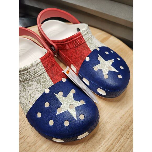 Crocs Classic Texas Flag Clog Women's 10 Men's 8 Red White Blue - Picture 7 of 9